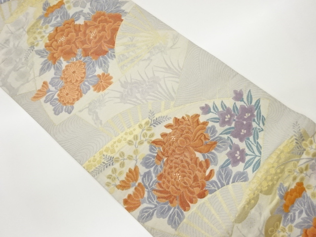 扇に花々模様織出し袋帯